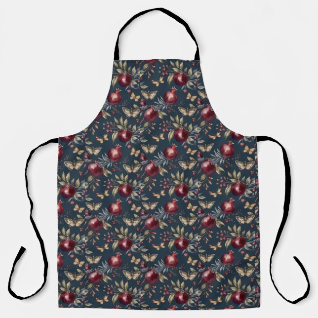 Watercolor Pomegranates & Olive Branches – Autumn Apron (Front)