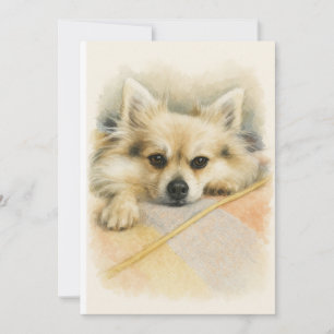 Watercolor Pomeranian Chihuahua Dog Portrait  Thank You Card