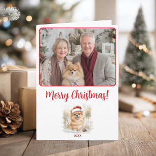 Watercolor Pomeranian Illustration Merry Christmas Card