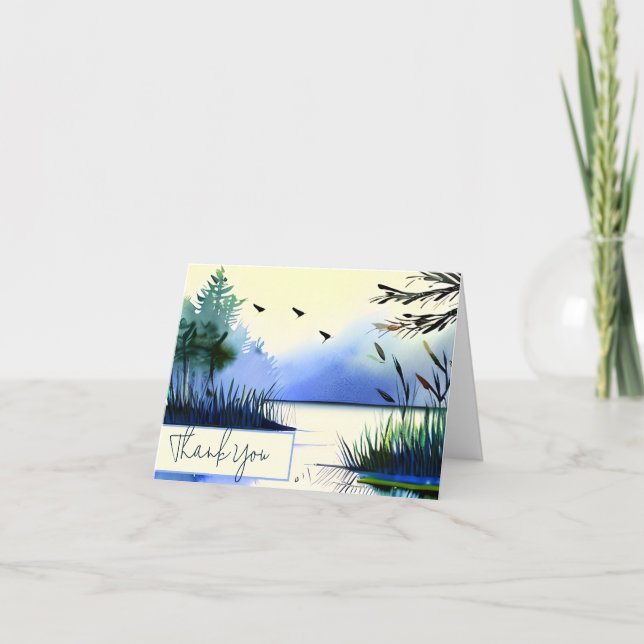 Watercolor pond and birds customisable card (Front)