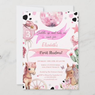  Watercolor Pony Rodeo Polka Dots Birthday  Invitation