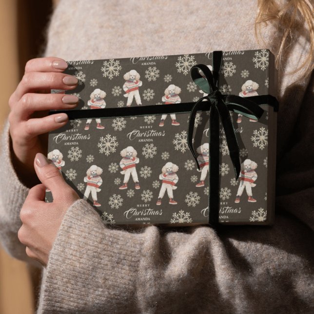 Watercolor Poodle Dog Brown Christmas Wrapping Paper (Creator Uploaded)