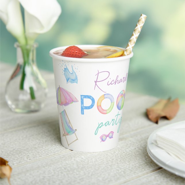 Watercolor Pool Birthday Party Pool Swimming  Paper Cups (Insitu)