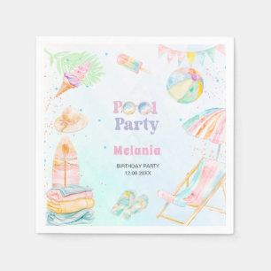 Watercolor pool party birthdaysummer Paper Pla Napkin