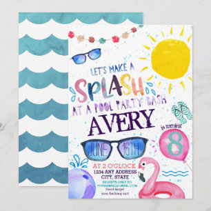 Watercolor Pool Party Invitation