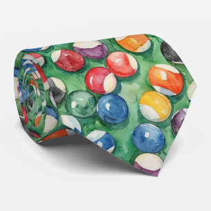 Watercolor Pool Table Billiards Colourful Neck Tie