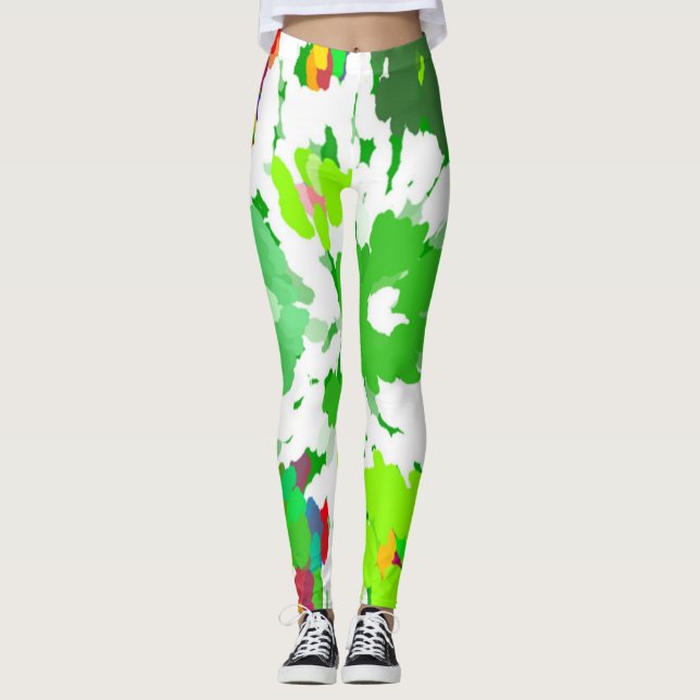 Watercolor Pop Art Floral Leggings (Front)