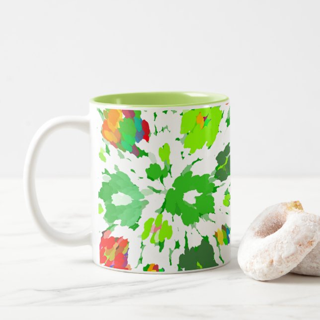 Watercolor Pop Art Floral Two-Tone Coffee Mug (With Donut)
