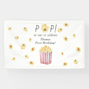 Watercolor Popcorn Kids Birthday Party Banner