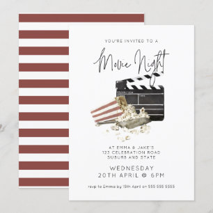 Watercolor Popcorn Movie Night Invitation