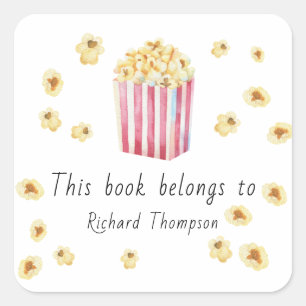 Watercolor Popcorn This book belongs to Square Sticker