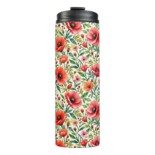 Watercolor Poppies and Garden Greenery Thermal Tumbler