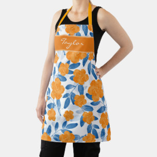 Watercolor Poppies and Leaves Pattern Apron