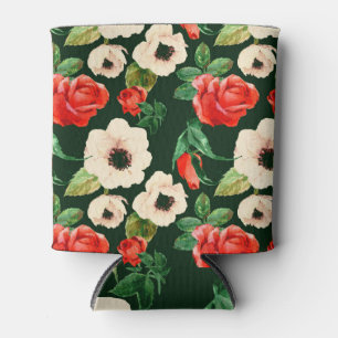 Watercolor Poppies and Roses: Floral Pattern. Can Cooler