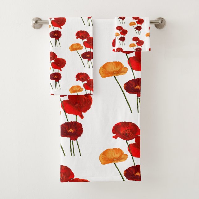 Watercolor poppies bath towel set (Insitu)