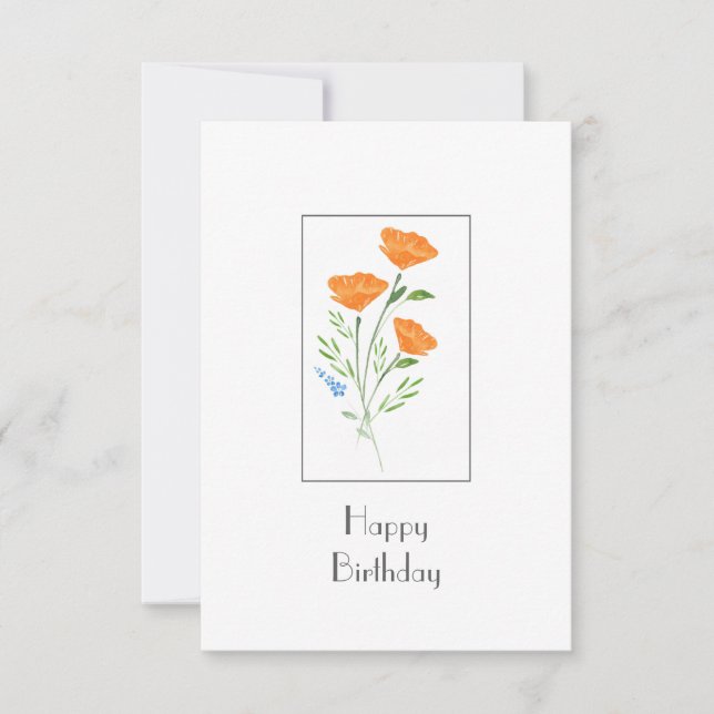 Watercolor Poppies Bouquet Card (Front)