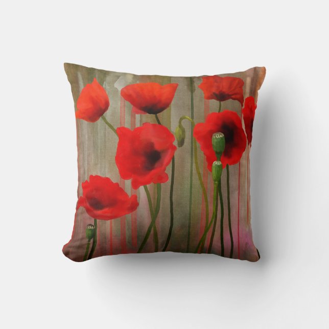 Watercolor Poppies Cushion (Front)