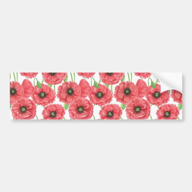 Watercolor poppies floral pattern bumper sticker (Front)