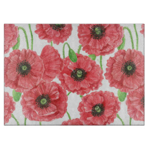 Watercolor poppies floral pattern cutting board