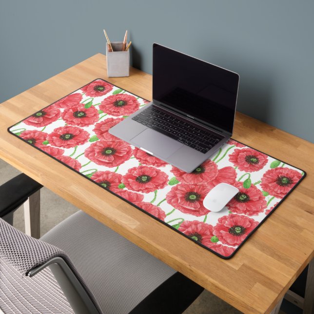 Watercolor poppies floral pattern desk mat (Office 2)