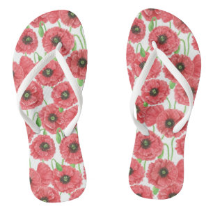 Watercolor poppies floral pattern jandals
