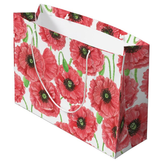 Watercolor poppies floral pattern large gift bag (Back Angled)