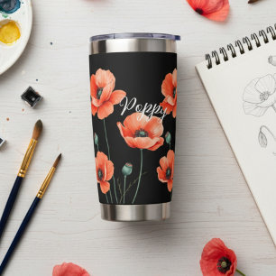 Watercolor Poppies Name Floral Insulated Tumbler
