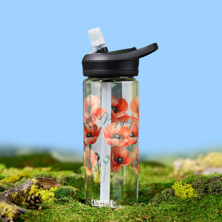 Watercolor Poppies Name Floral Water Bottle