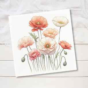 Watercolor Poppies Orange Poppy Flower Cocktail Napkin