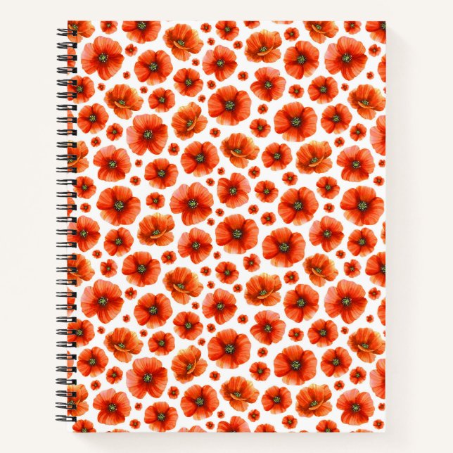 Watercolor Poppies Pattern Notebook (Front)