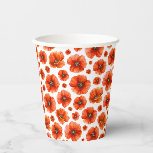 Watercolor Poppies Pattern Paper Cups (Front)