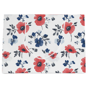Watercolor Poppies Pattern – Red, Blue & White (2) Large Gift Bag