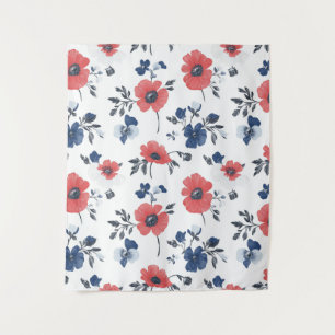 Watercolor Poppies Pattern – Red, Blue & White (2) Tapestry