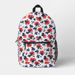 Watercolor Poppies Pattern – Red, Blue & White (3) Printed Backpack