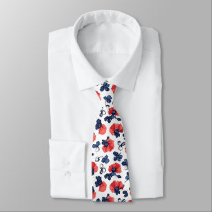 Watercolor Poppies Pattern – Red, Blue & White (3) Tie