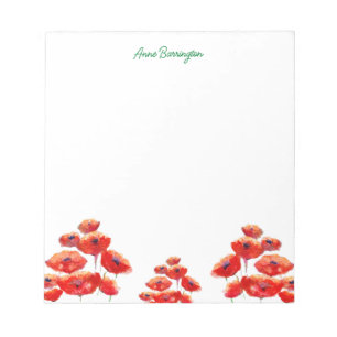 Watercolor Poppies Personalised Notepad