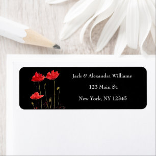 Watercolor Poppies Red Chic Floral return address