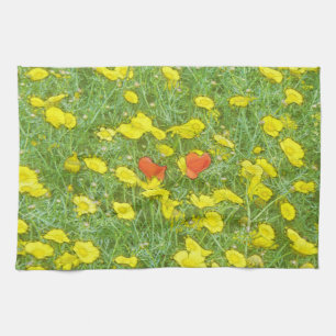 Watercolor poppies tea towel