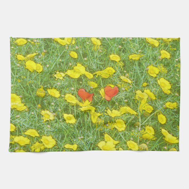 Watercolor poppies tea towel (Horizontal)