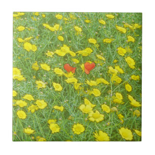 Watercolor poppies tile