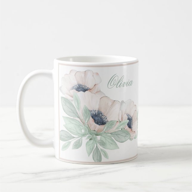 Watercolor Poppy Elegant Name Girly Coffee Mug (Left)