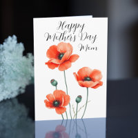 Watercolor Poppy Flower Art Mother's Day Card