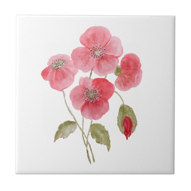 Watercolor poppy flower tile (Front)