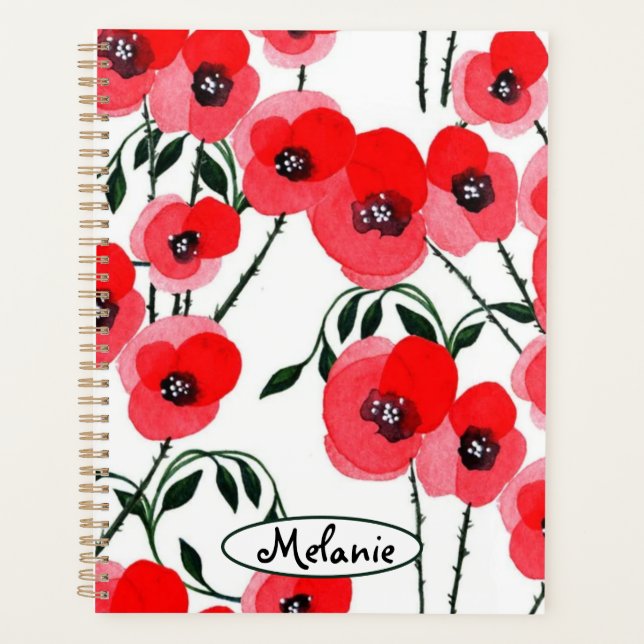 Watercolor poppy flowers botanical planner (Front)