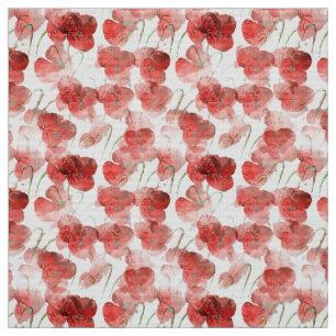 Watercolor Poppy Flowers Pattern Fabric