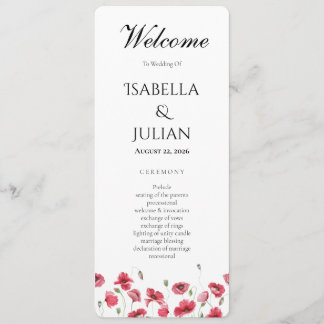 Watercolor Poppy & Lavender Floral Wedding Program Programme