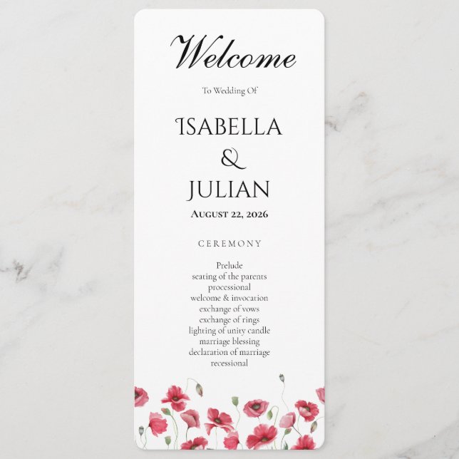 Watercolor Poppy & Lavender Floral Wedding Program Programme (Front)