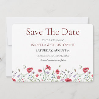 Watercolor Poppy & Lavender Floral Wedding Save Th The Date
