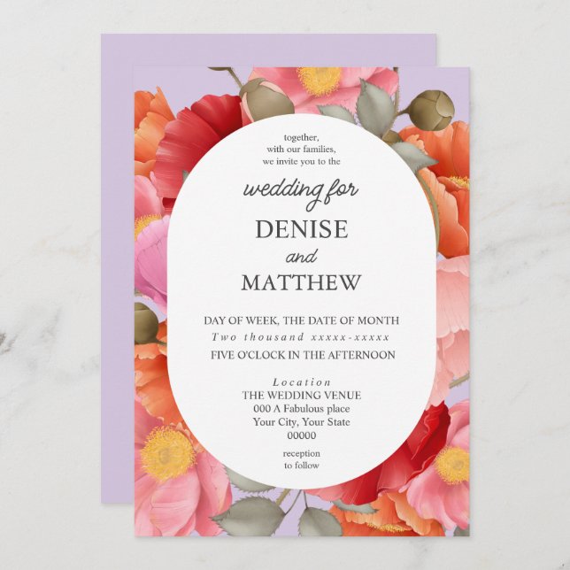 Watercolor Poppy on Baby Lavender Invitation (Front/Back)