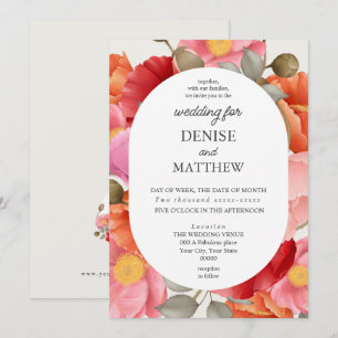 Watercolor Poppy on Snow White Background Invitation